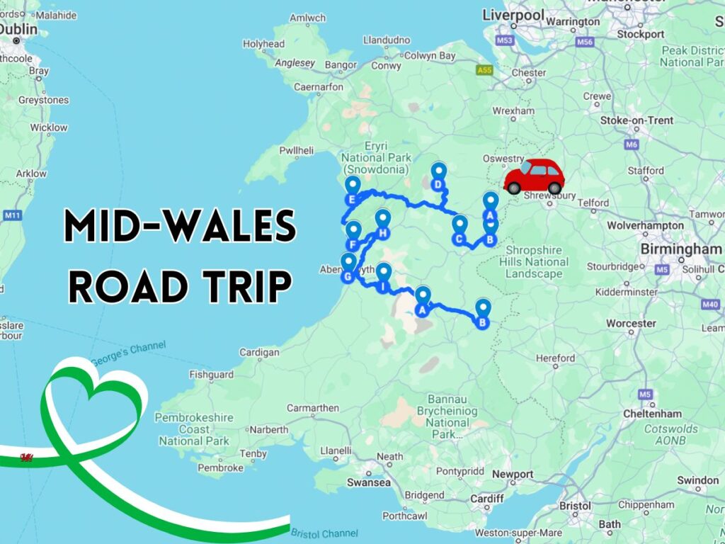 Mid wales road trip map