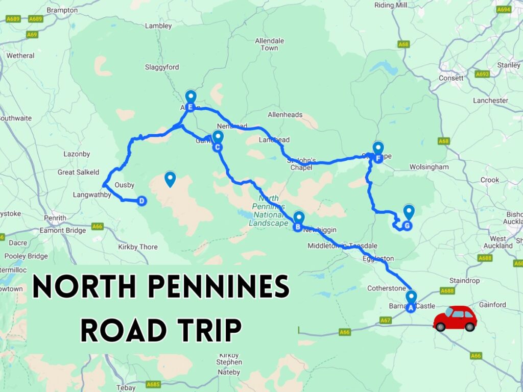 north pennines road trip map