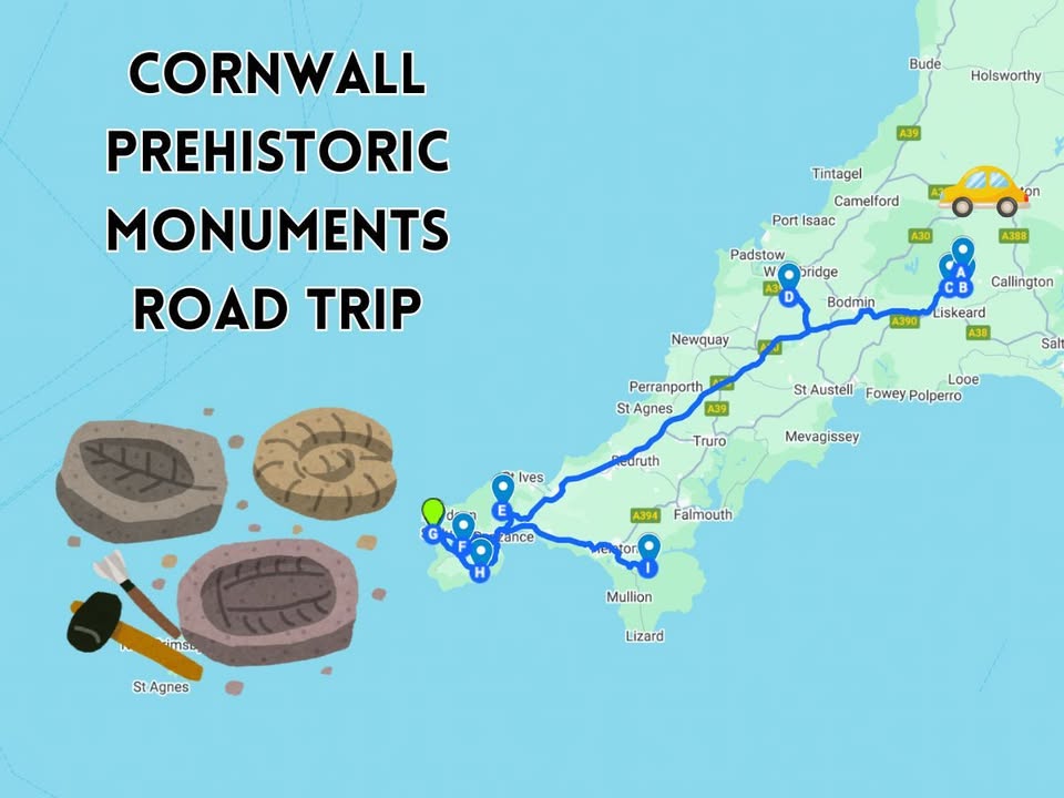 prehistoric monuments in cornwall road trip map