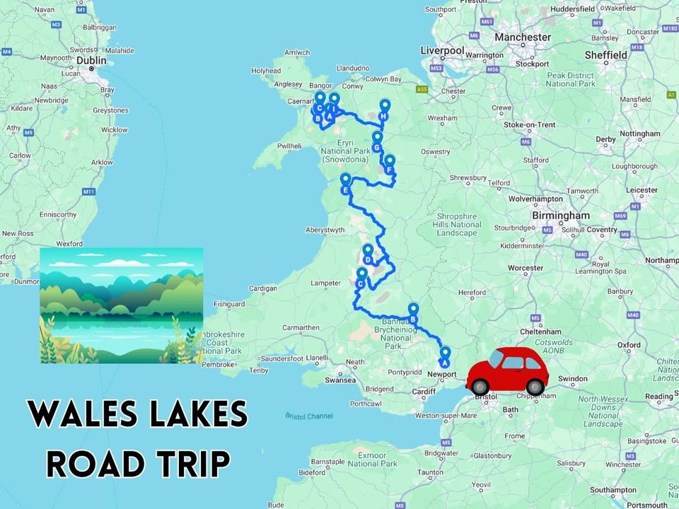 wales lakes road trip map
