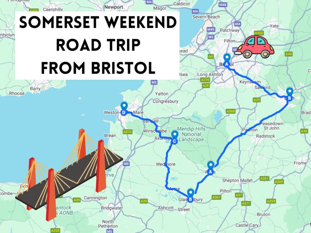 Somerset Weekend Road Trip from Bristol map